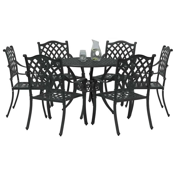 vidaXL Garden Dining Set 7 pcs Black Aluminium
