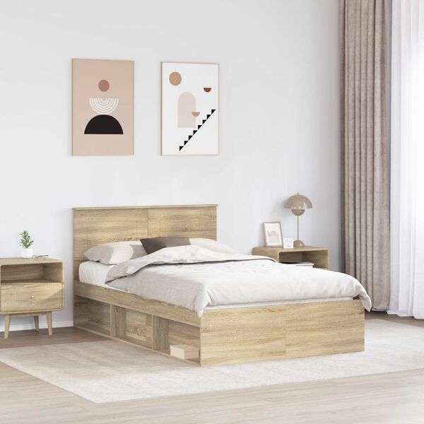 vidaXL Bed Frame with Headboard Sonoma 120 x 190 cm Engineered wood