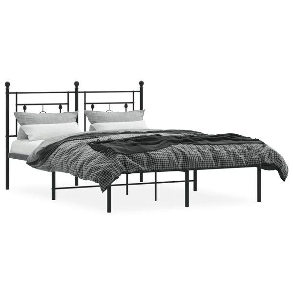 vidaXL Metal Bed Frame without Mattress with Headboard Black 140x190cm