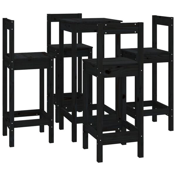 vidaXL 5 Piece Bar Set Black Solid Wood Pine