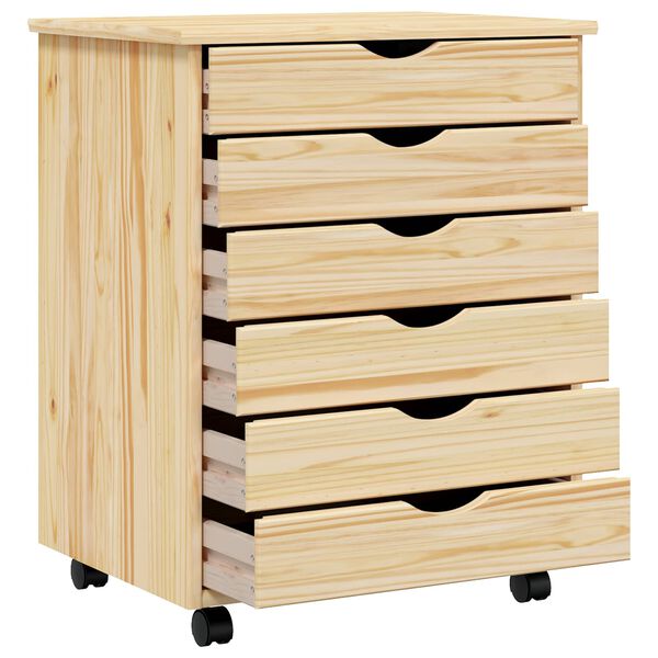 vidaXL Rolling Cabinet with Drawers MOSS Clear Varnish Solid Pine wood