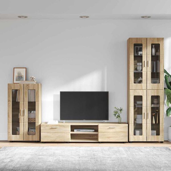 vidaXL TV Cabinet Set with Drawer with Door Sonoma Oak Engineered Wood