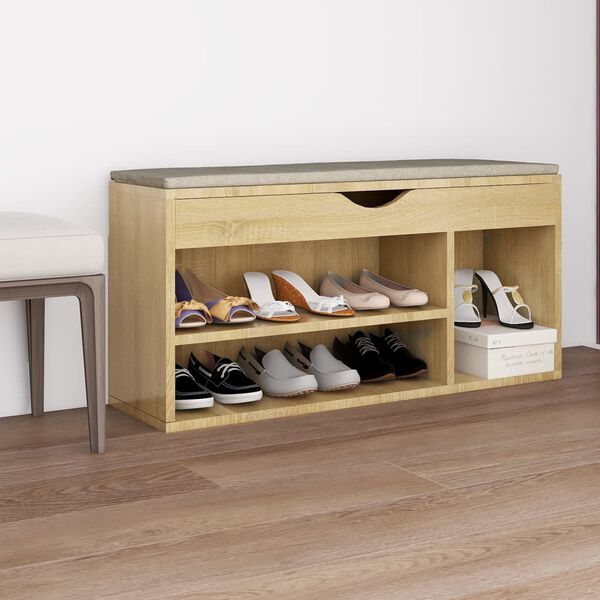 vidaXL Shoe Bench with Cushion Sonoma Oak 104x30x49 cm Engineered Wood