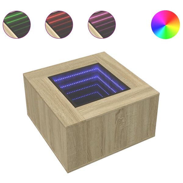 vidaXL Coffee Table with LED Sonoma Oak 60x60x40 cm Engineered Wood