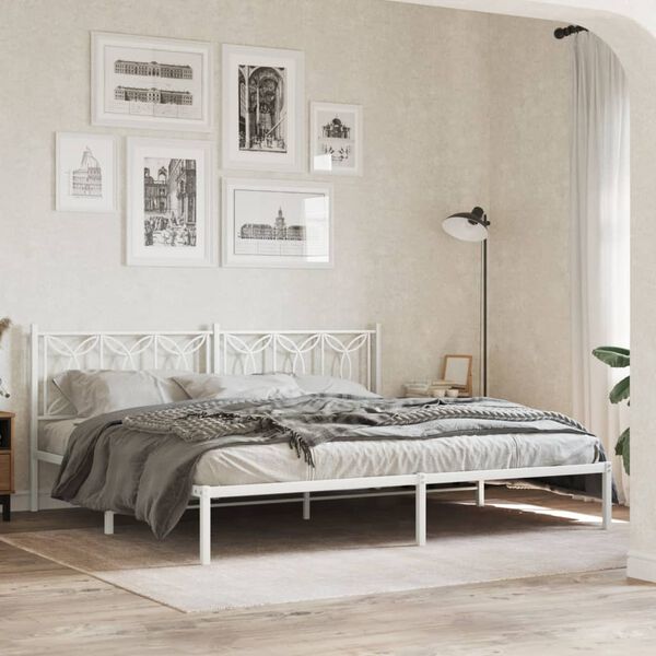 vidaXL Metal Bed Frame without Mattress with Headboard White 193x203cm