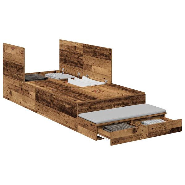 vidaXL Storage Bed Frame with Drawer Old Wood 100 cm Engineered Wood