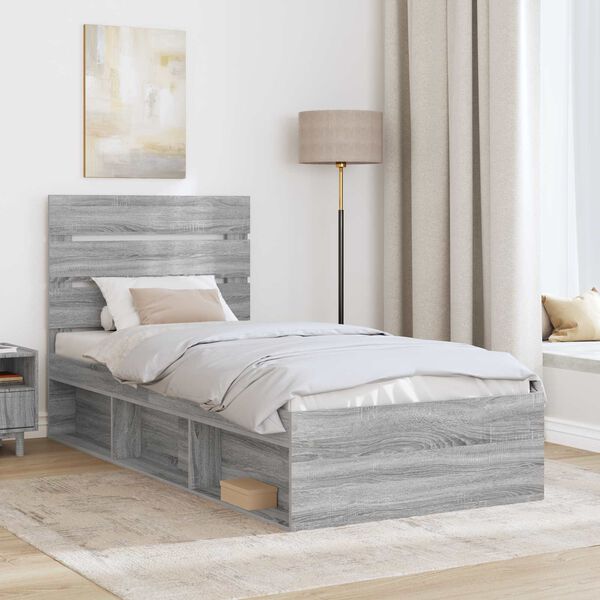 vidaXL Bed Frame Grey Sonoma 75 x 190 cm Solid Pine Wood