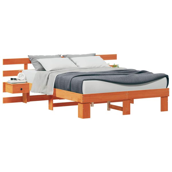 vidaXL Bed Frame with Headboard Brown 140 x 200 cm Solid Pine Wood