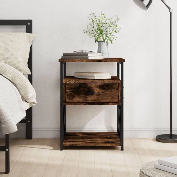 vidaXL Bedside Cabinet Smoked Oak 40x42x55 cm Engineered Wood