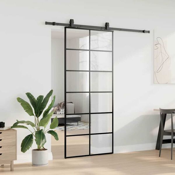 vidaXL Sliding Door with Hardware Set Black 90x205 cm ESG Glass