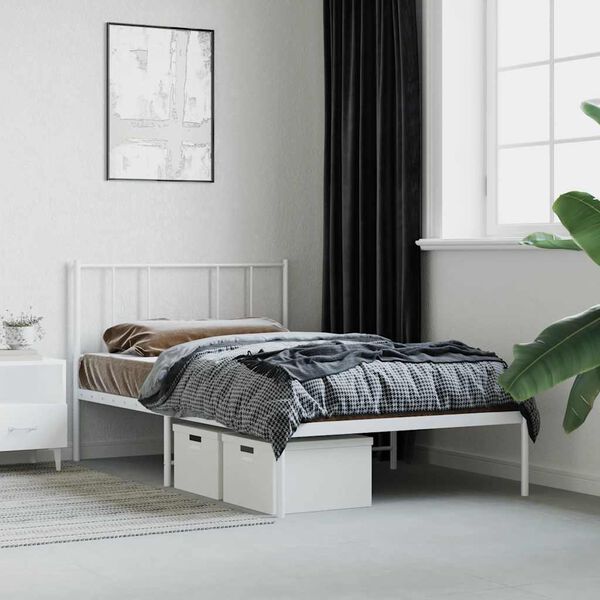 vidaXL Metal Bed Frame without Mattress with Headboard White 75x190cm
