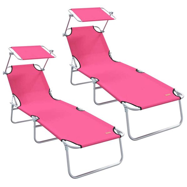 vidaXL Sun Lounger Folding 2-person 2 pcs Pink 58 x 188 x 77cm Fabric