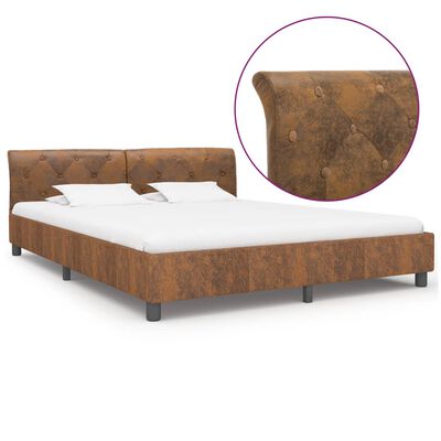 vidaXL Bed Frame Brown Faux Suede Leather 160x200 cm