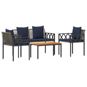 vidaXL Outdoor Furniture Set 4 pcs Grey and Navy Blue Poly Rattan