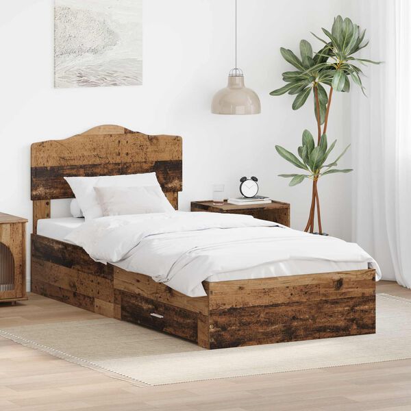 vidaXL Bed Frame with Headboard Old Wood 90 x 190 cm Engineered Wood