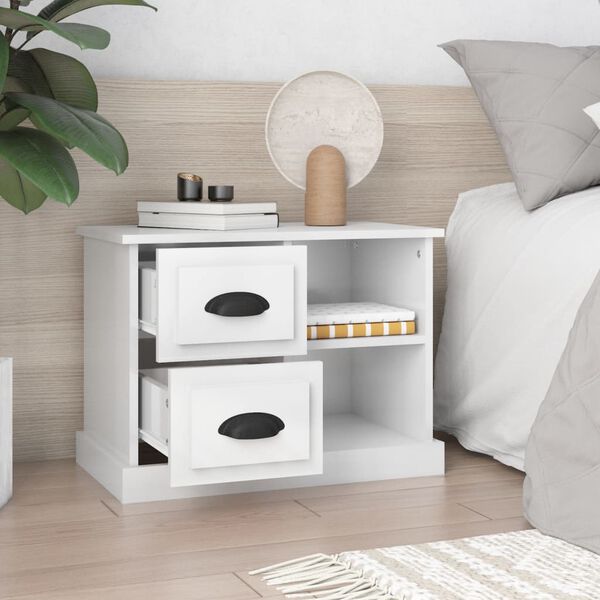 vidaXL Bedside Cabinet High Gloss White 60x35.5x45 cm