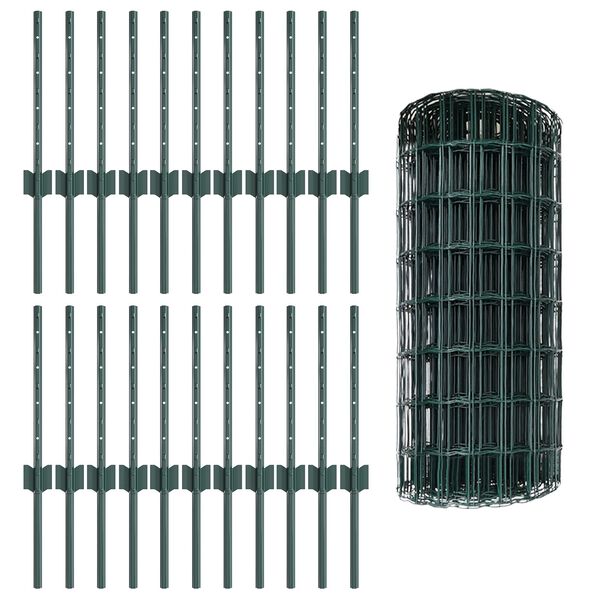 vidaXL Fence with Post Green 0.4 x 50 m Steel and PVC