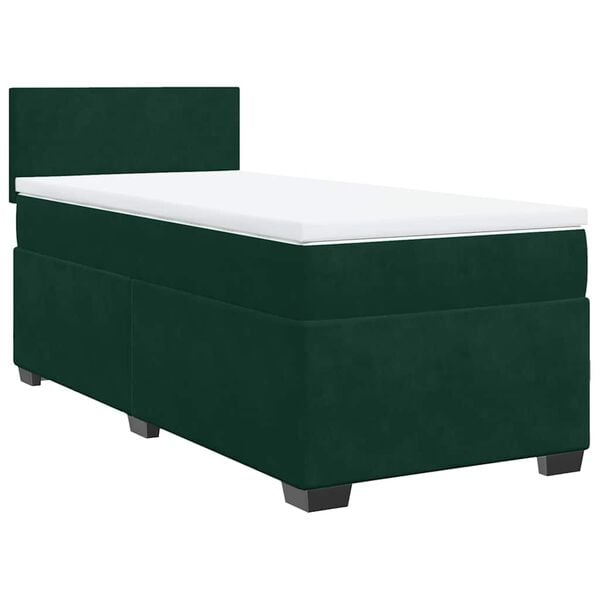 vidaXL Box Spring Bed with Mattress Dark Green 100x200 cm Velvet