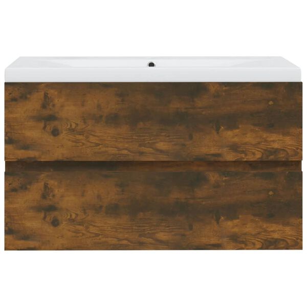 vidaXL Sink Cabinet with Built-in Basin Smoked Oak Engineered Wood