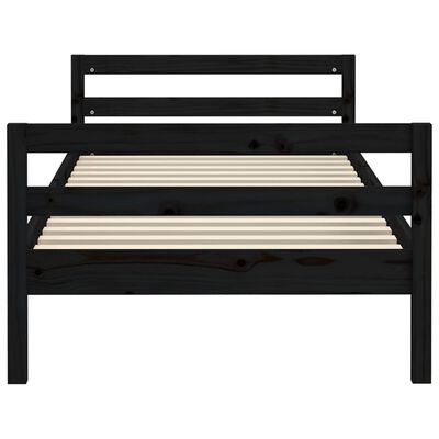 vidaXL Bed Frame Black 75x190 cm Small Single Solid Wood Pine