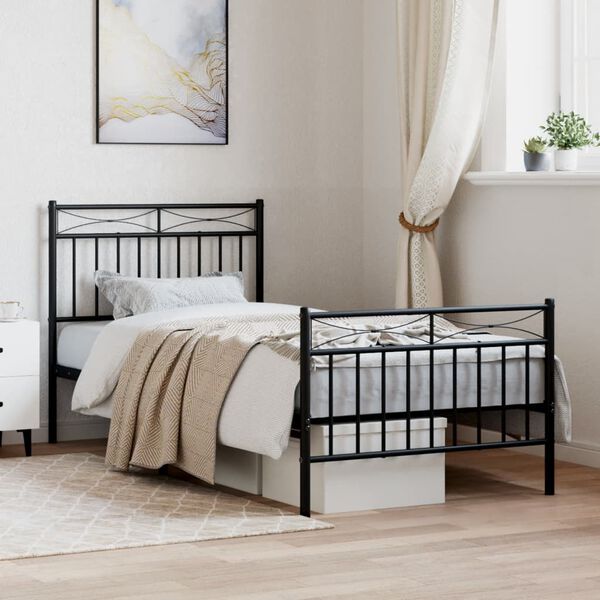 vidaXL Metal Bed Frame without Mattress with Footboard Black 90x190cm