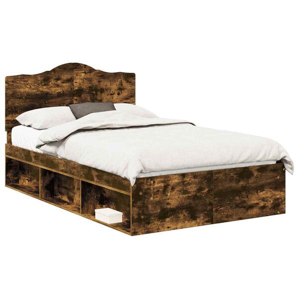 vidaXL Bed Frame Smoked Oak 120 x 190 cm Solid Pine Wood