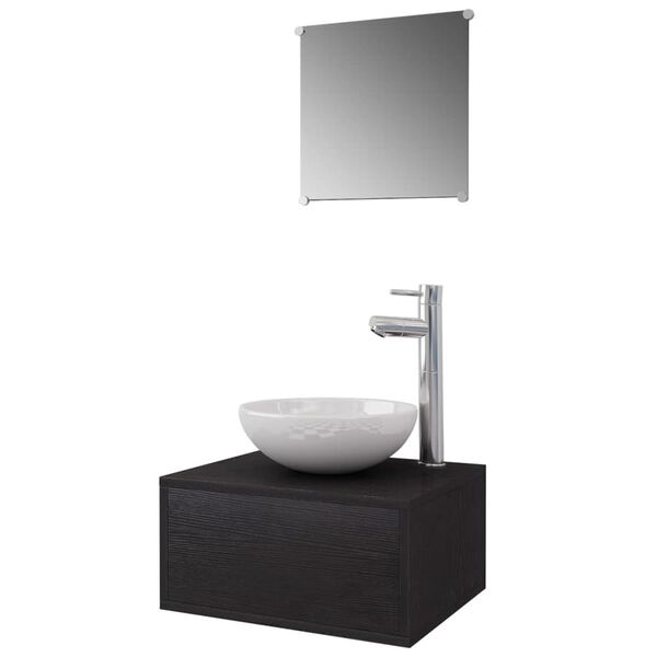 vidaXL Four Piece Bathroom Furniture Set with Basin with Tap Black