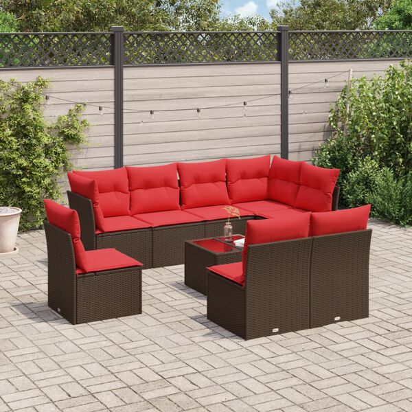 vidaXL 9 Piece Garden Sofa Set with Cushions Brown Poly Rattan