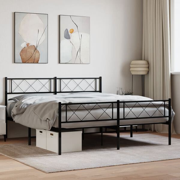 vidaXL Metal Bed Frame without Mattress with Footboard Black 140x190cm