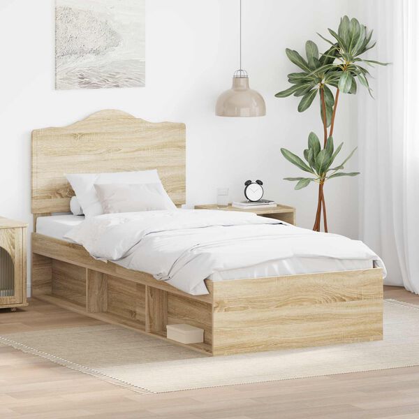 vidaXL Bed Frame with Headboard Sonoma Oak 90 x 200 cm Solid Pine Wood