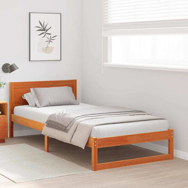 vidaXL Bed Frame with Headboard Wax Brown 80 x 200 cm Solid Pine Wood