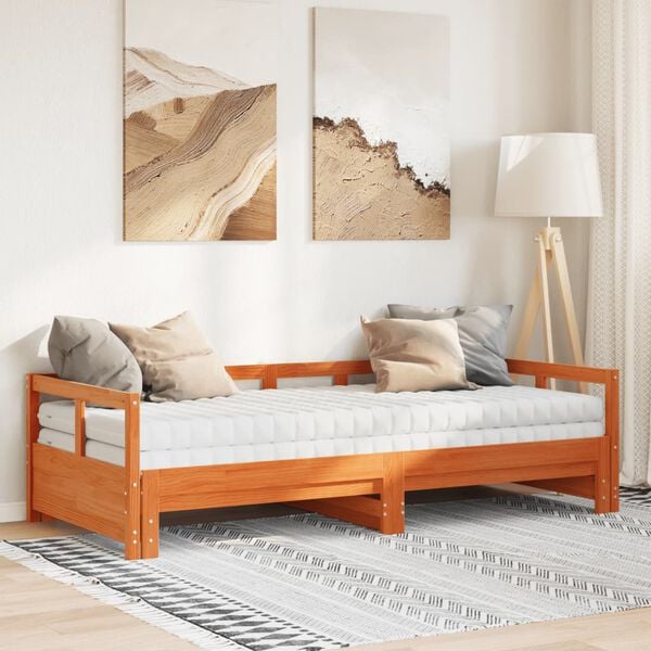 vidaXL Daybed with Trundle and Mattresses Wax Brown 90x200 cm Solid Wood Pine