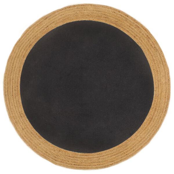 vidaXL Area Rug Braided Black & Natural 90 cm Jute & Cotton Round