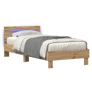 vidaXL Bed Frame with LED Strip Lights Artisian Oak Engineered Wood