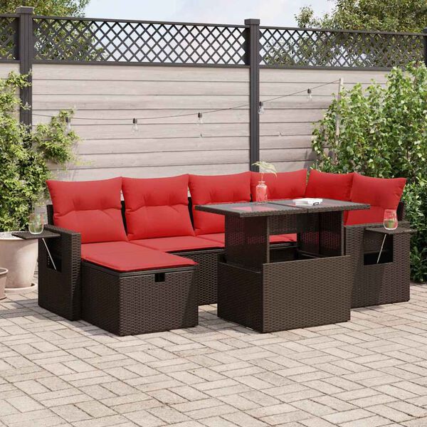 vidaXL 7 Piece Garden Sofa Set with Cushions Brown Poly Rattan Acacia