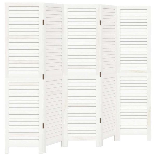 vidaXL Room Divider&nbsp;5 Panels White Solid Wood Paulownia