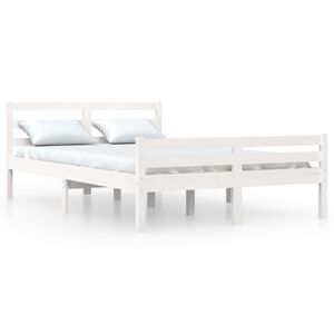 vidaXL Bed Frame without Mattress White Solid Wood 135x190 cm Double