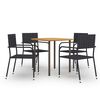 vidaXL Dining Set | Black | Solid Acacia wood, Powder-Coated Steel, PE Rattan