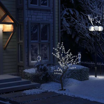 vidaXL Christmas Tree 128 LEDs Cold White Light Cherry Blossom 120 cm