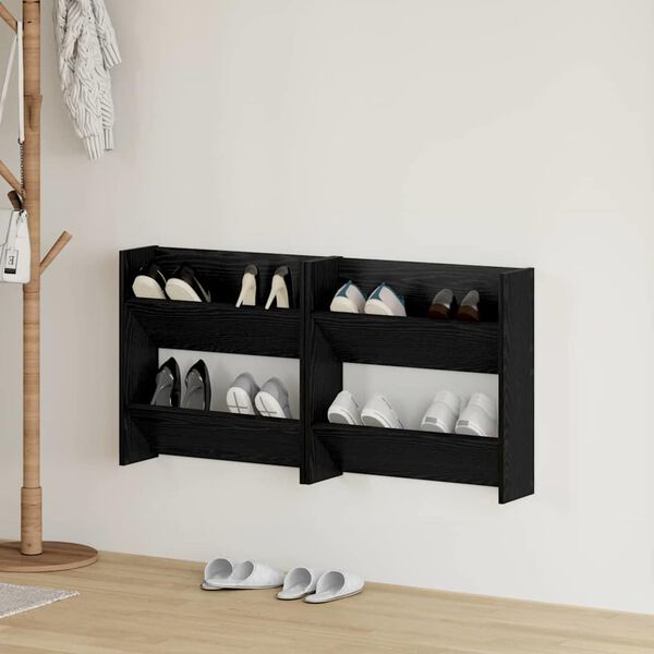 vidaXL Shoe Cabinet 2 pcs Black Oak 60 x 18 x 60 cm Engineered Wood