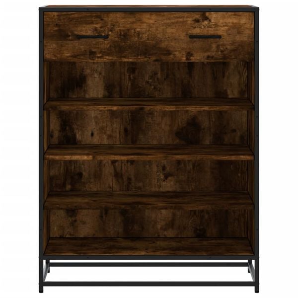 vidaXL Shoe Cabinet Smoked Oak 75x38x97.5 cm Engineered Wood and Metal