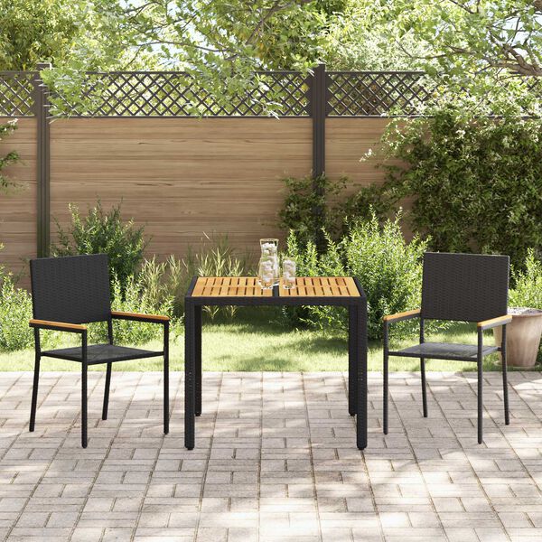 vidaXL Garden Dining Set 3 pcs Black Poly Rattan