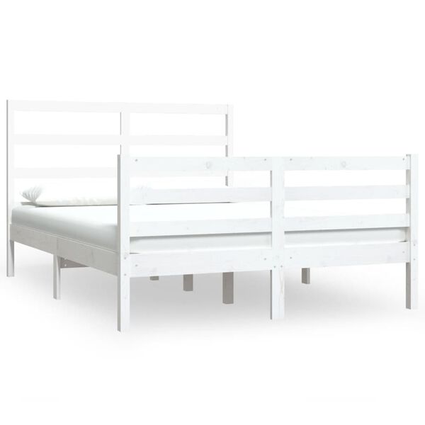 vidaXL Bed Frame without Mattress White Solid Wood Pine 135x190 cm Double
