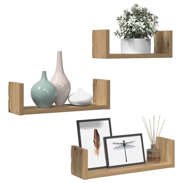 vidaXL Wall Shelf 3 pcs Artisian Oak Engineered Wood