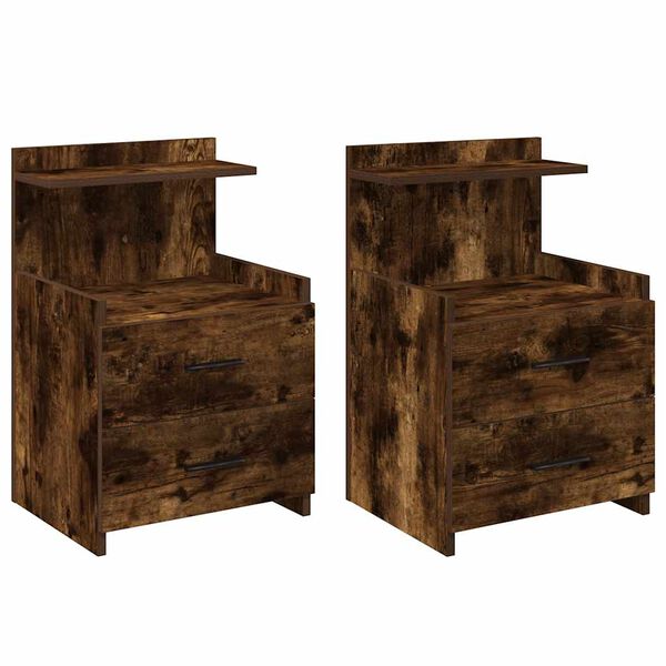 vidaXL Bedside Cabinets 2 pcs with 2 Drawers Smoked Oak 40x36.5x62 cm