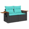 vidaXL 9 Piece Garden Sofa Set with Cushions Black Poly Rattan Acacia