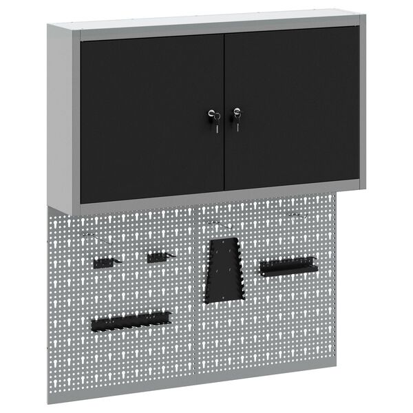 vidaXL Tool Cabinet and Pegboard Set 3 pcs Black 100 x 20 x 115 cm
