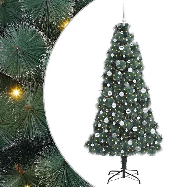 vidaXL Artificial Pre-lit Christmas Tree with Ball Set Green 210 cm