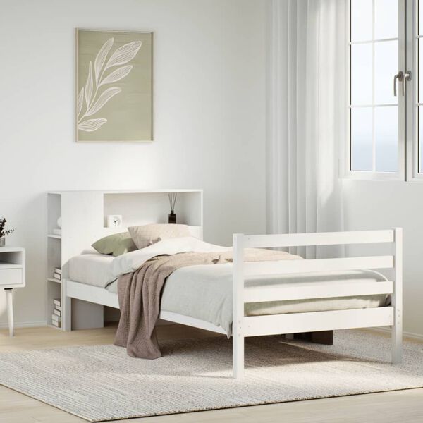 vidaXL Bookcase Bed without Mattress White 75x190 cm Small Single Solid Wood Pine