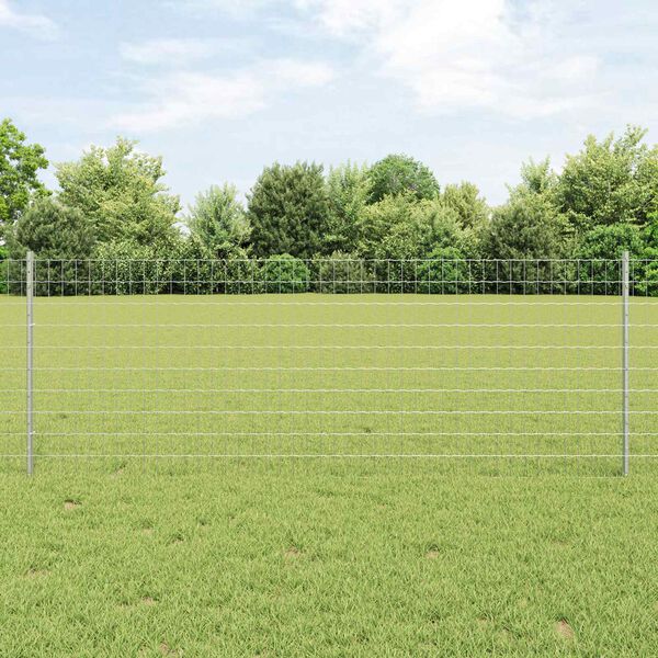 vidaXL Fence with Post Silver 0.8 x 10 m Steel